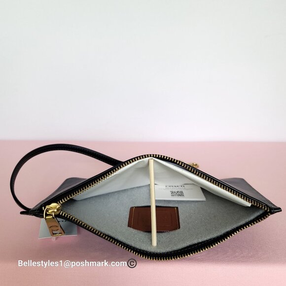 COACH New York Natural Grain Leather Top-Zip Pouch with Dog-clip Leash -Black ⭐ - Picture 13 of 16